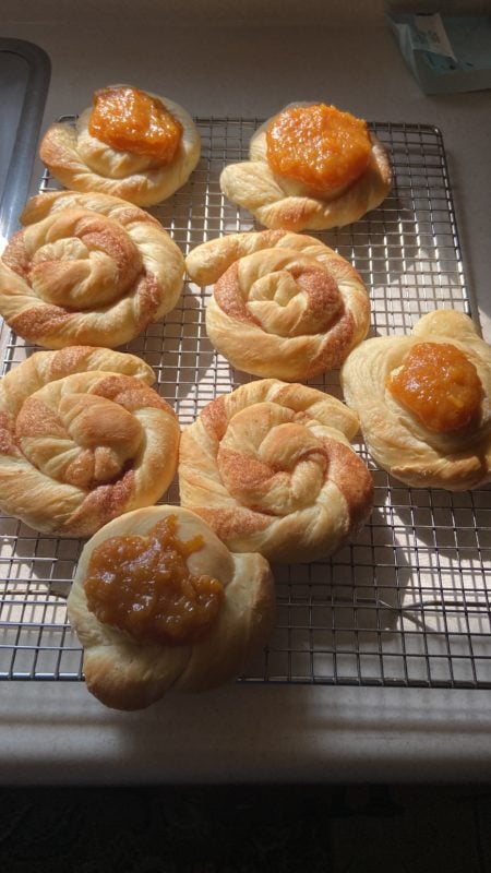 sweet rolls on a rack.
