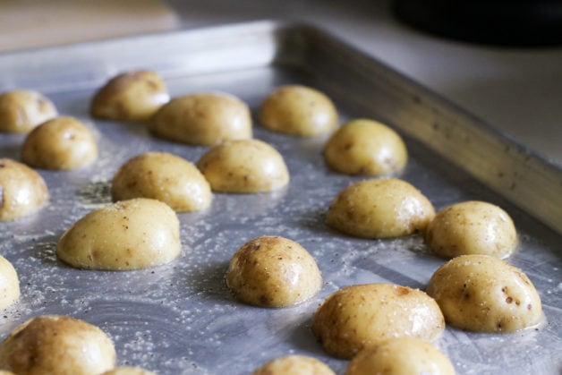 potatoes on baking sheet.