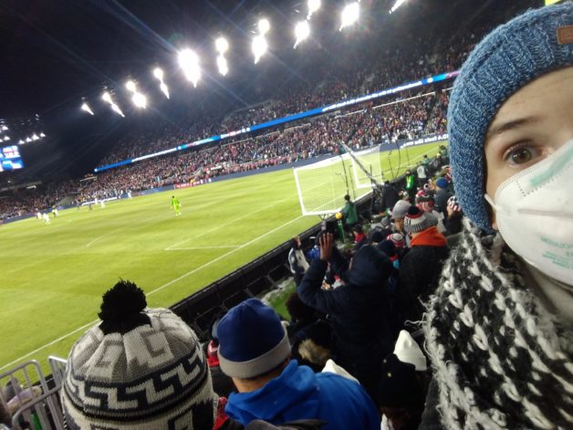 selfie at a soccer game.