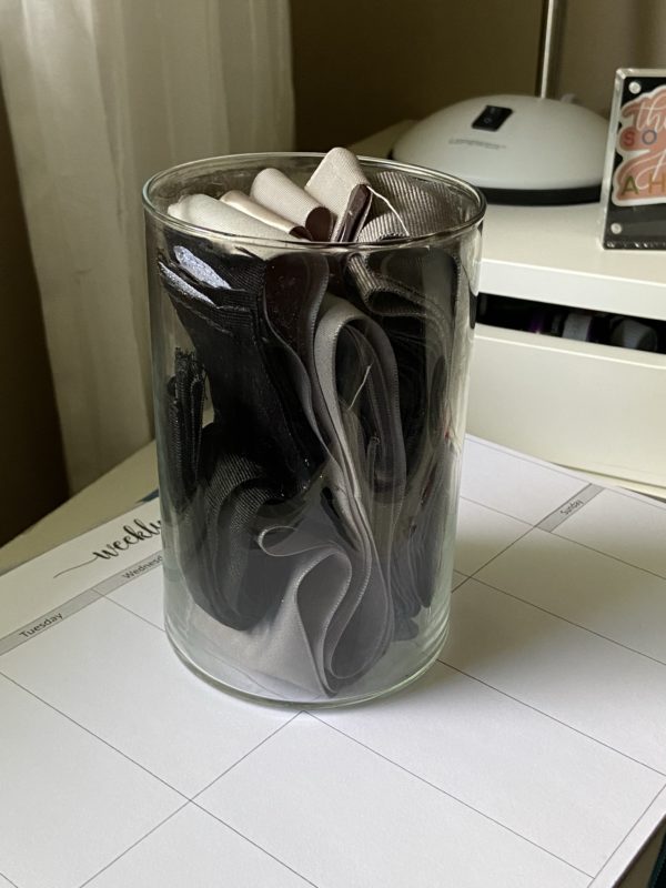 jar of ribbons.