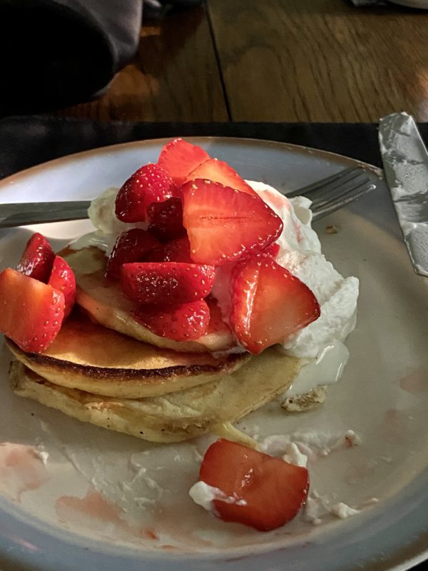 strawberries on pancakes.