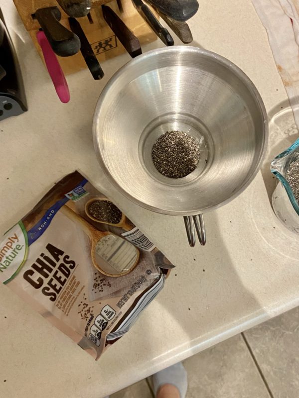 chia seed package and funnel.