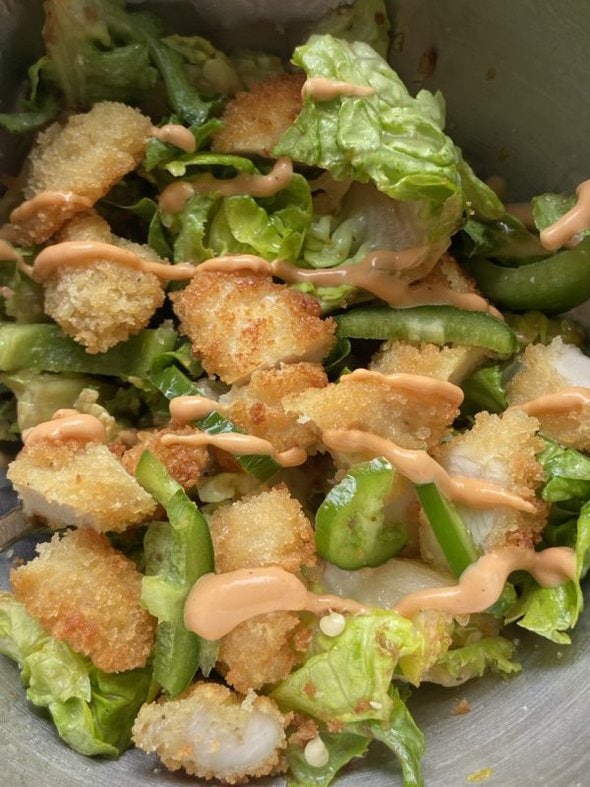 salad with chicken tenders.