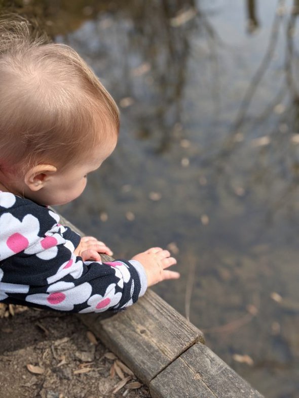 toddler by a pond.