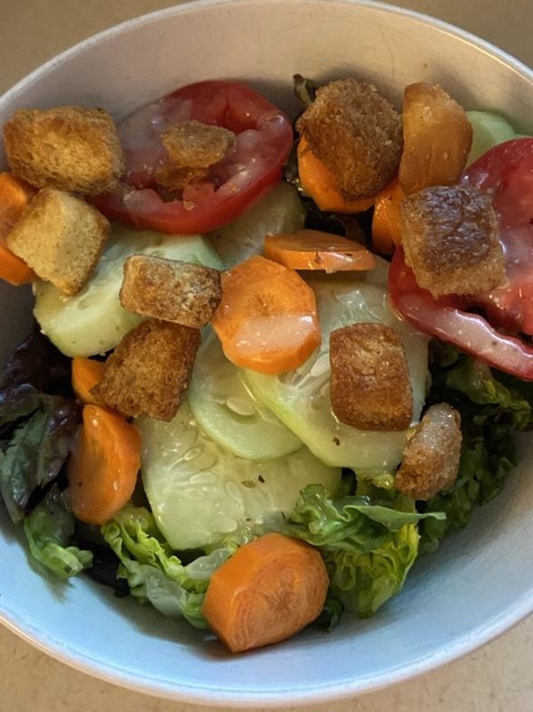 croutons on a salad.