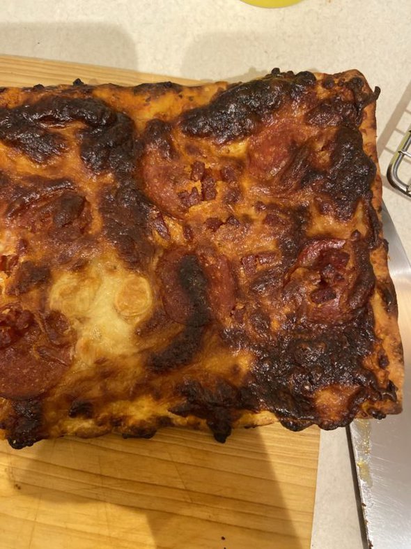 burnt pizza.