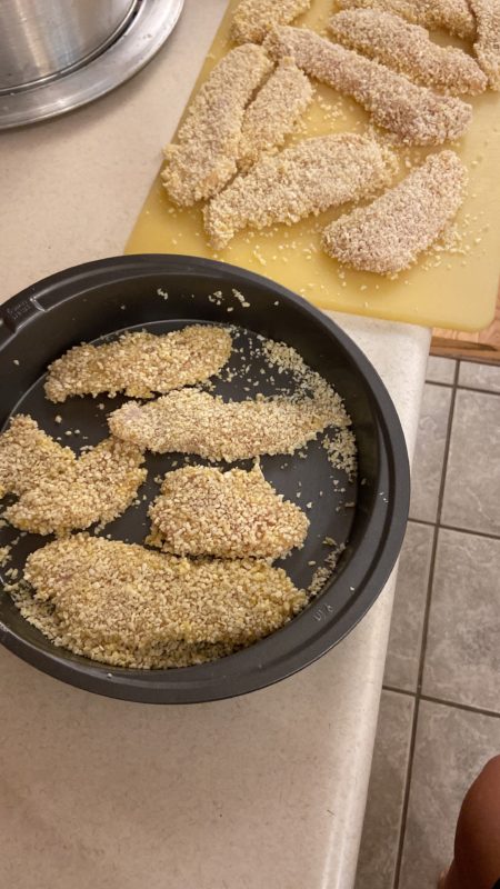 breaded chicken pieces.