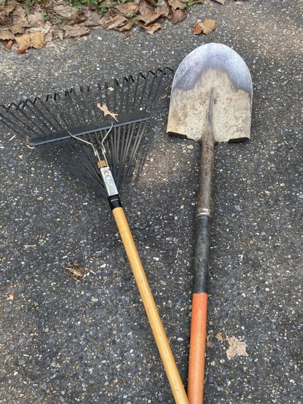 rake and shovel.
