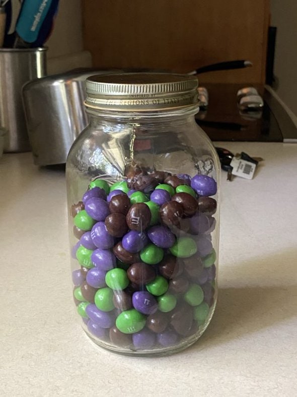 jar of peanut M&Ms.