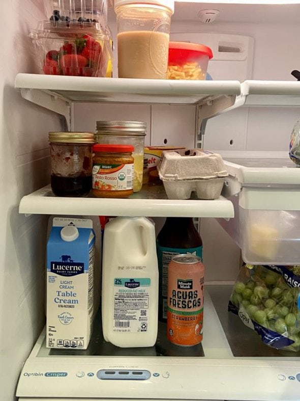 interior of Kristen's fridge.