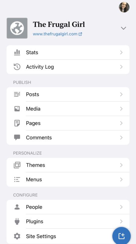 wordpress app screenshot.