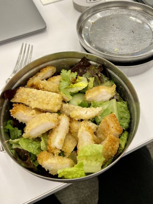 salad in metal container.