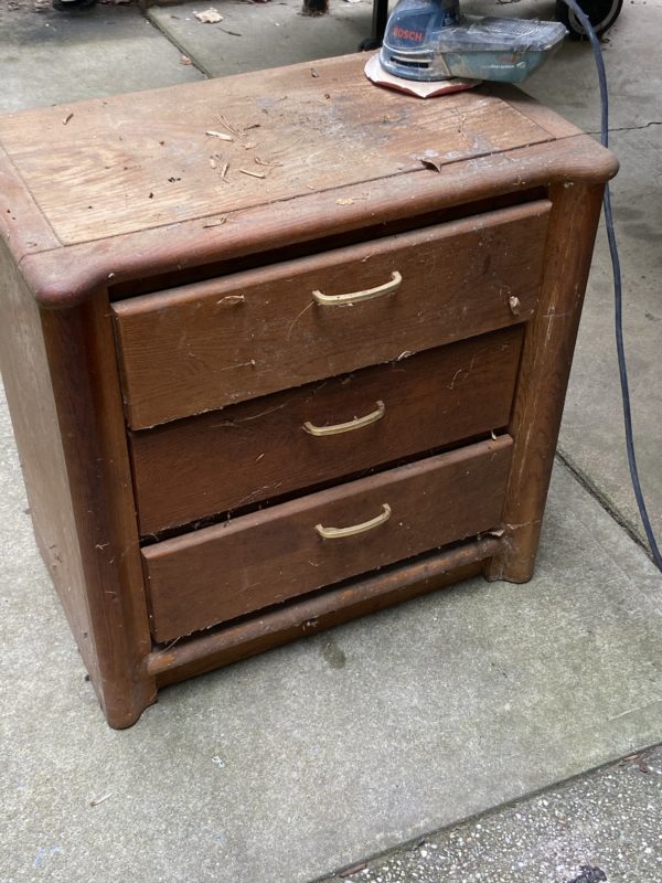 dirty nightstand.