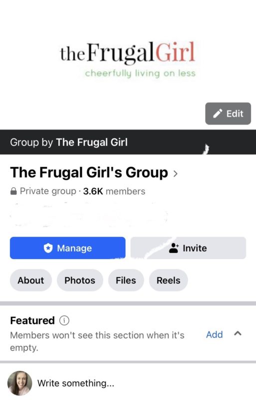 screen shot of facebook group homepage.