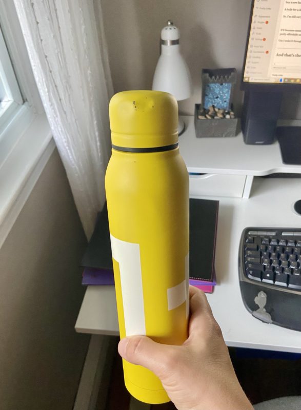 yellow metal water bottle.