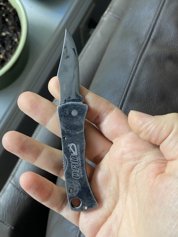 sharpened knife blade.