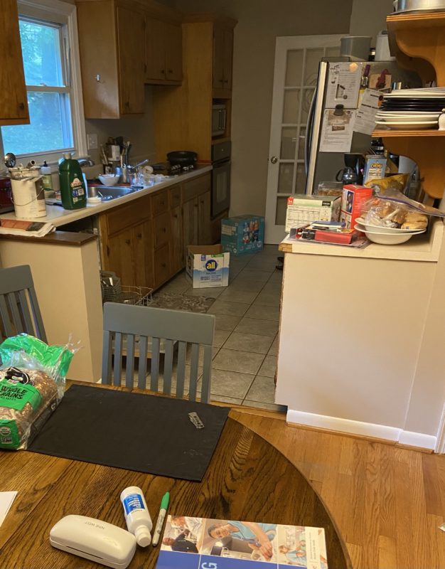 messy kitchen.