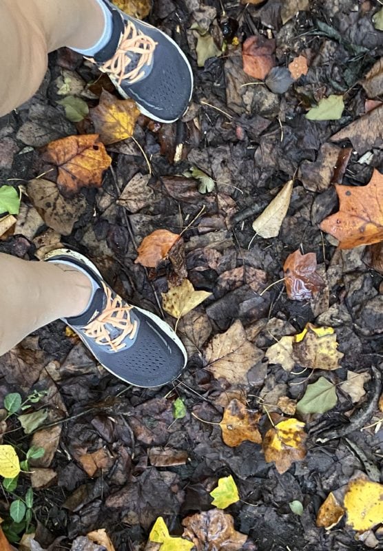 Kristen's feet in walking shoes.
