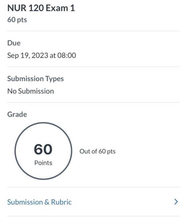 screenshot of test grade.