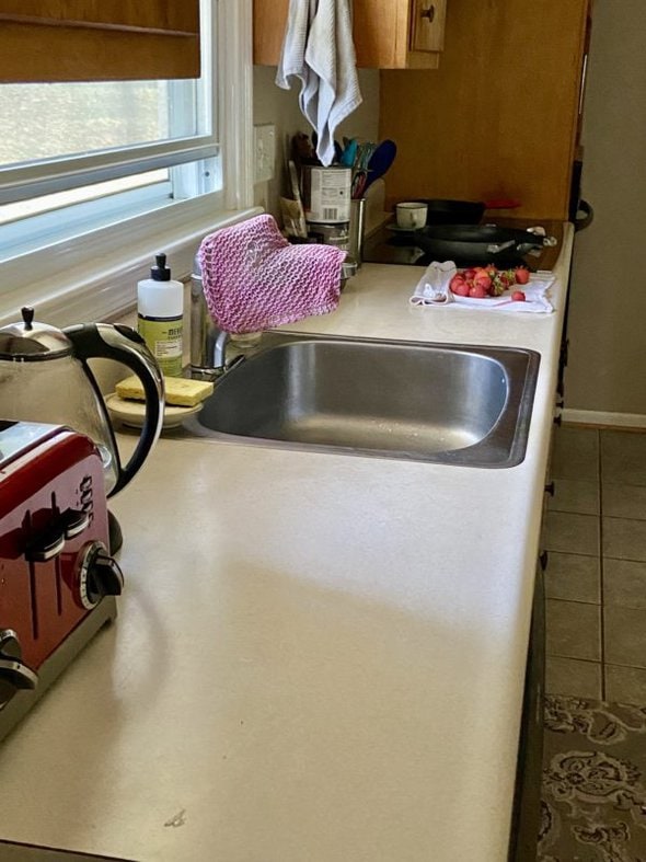 tidy kitchen counter.