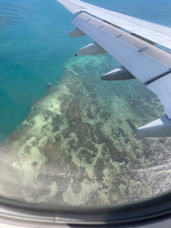 ocean view from plane window.