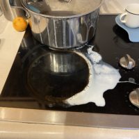 boiled-over milk.