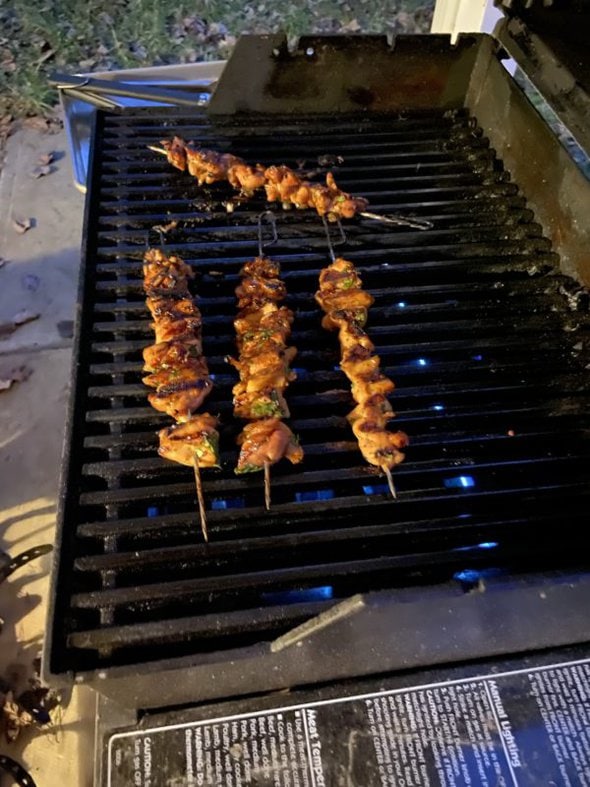 kebabs on grill.
