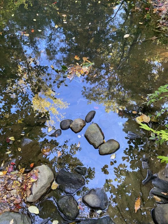 sky reflected in creek water.