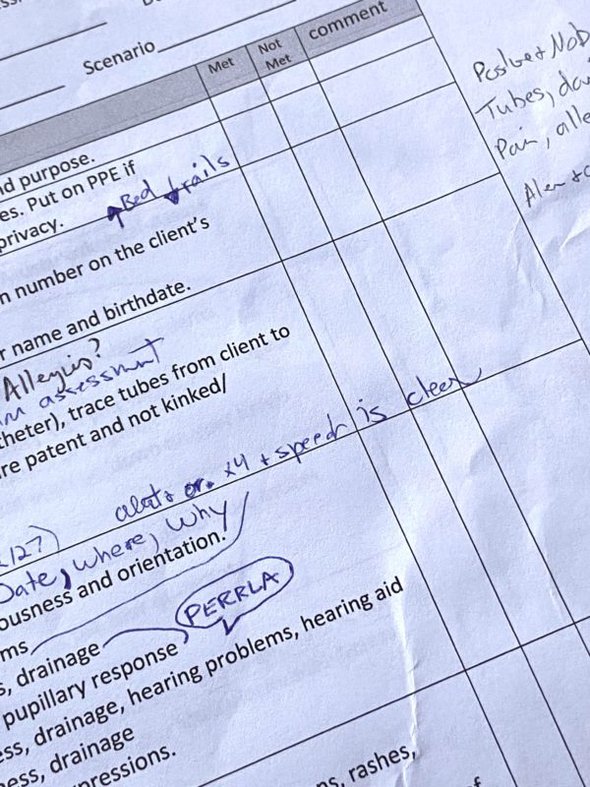 competency testing sheet.