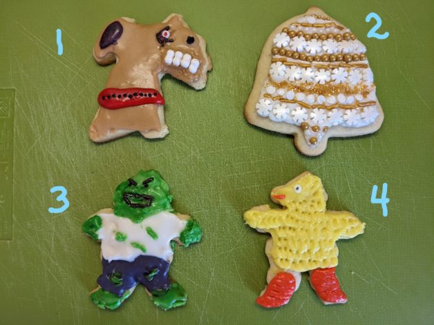 decorated Christmas cookies.