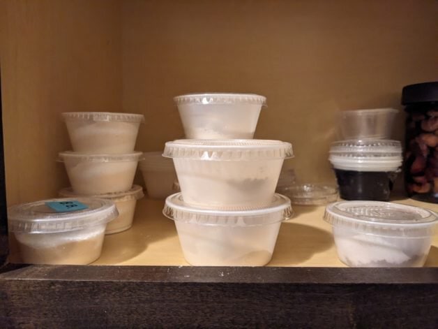 white food containers.