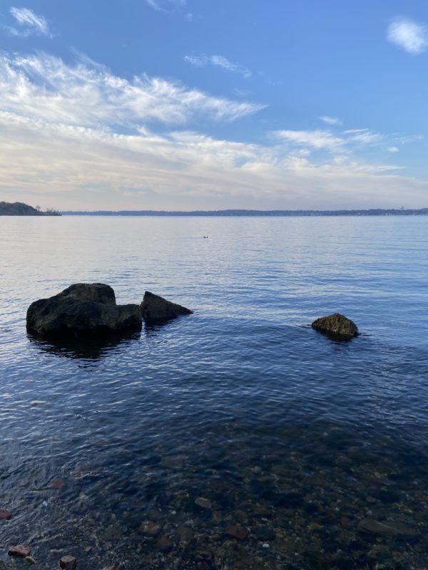 water under a blue sky.