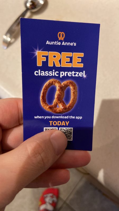 free pretzel coupon.