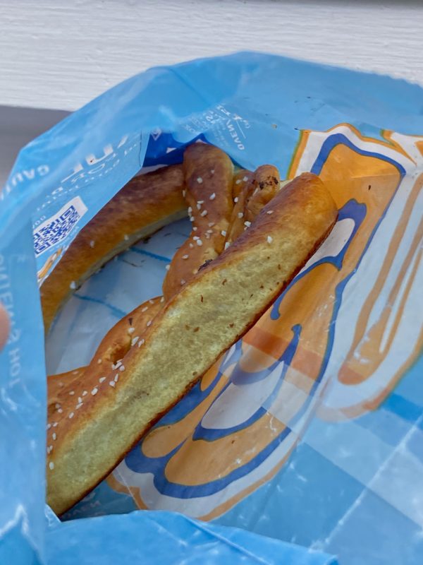 soft pretzel in bag.