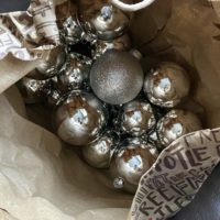 bag of silver Christmas balls.