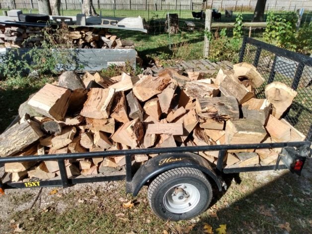 trailer of chopped wood.