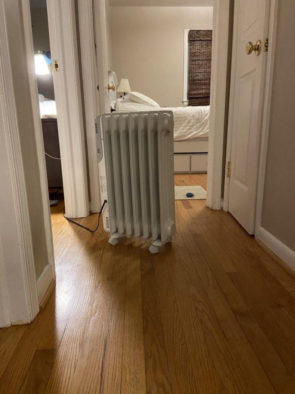 space heater in a hallway.
