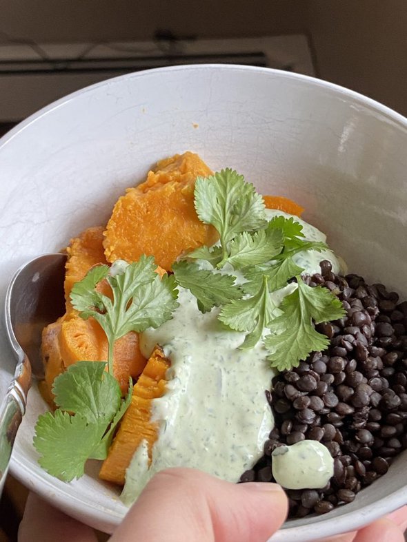 sweet potato and lentil bowl.