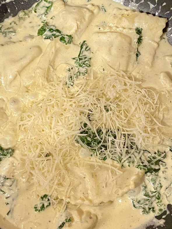 ravioli in alfredo sauce.