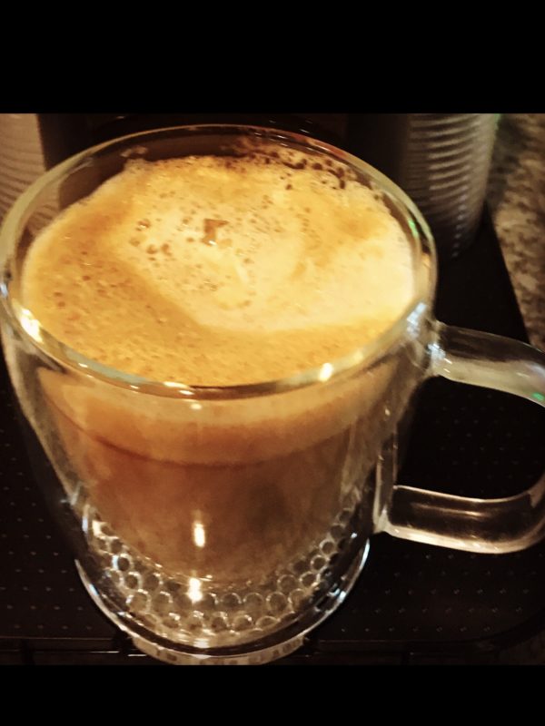 coffee in glass mug.