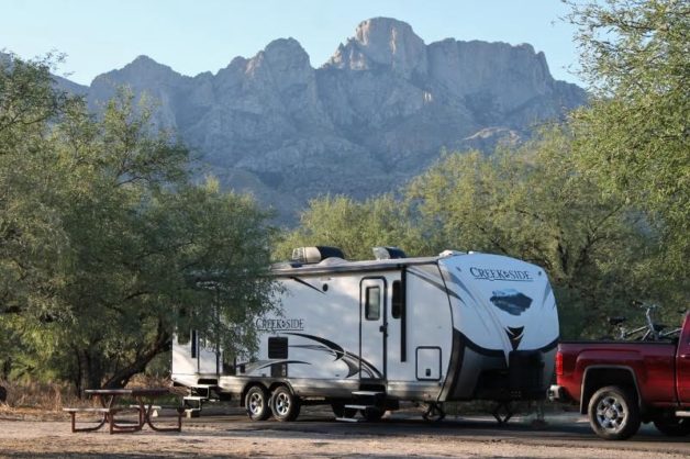 camper near mountains.