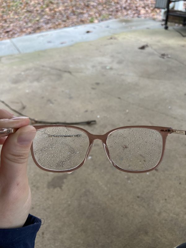 glasses with raindrops.