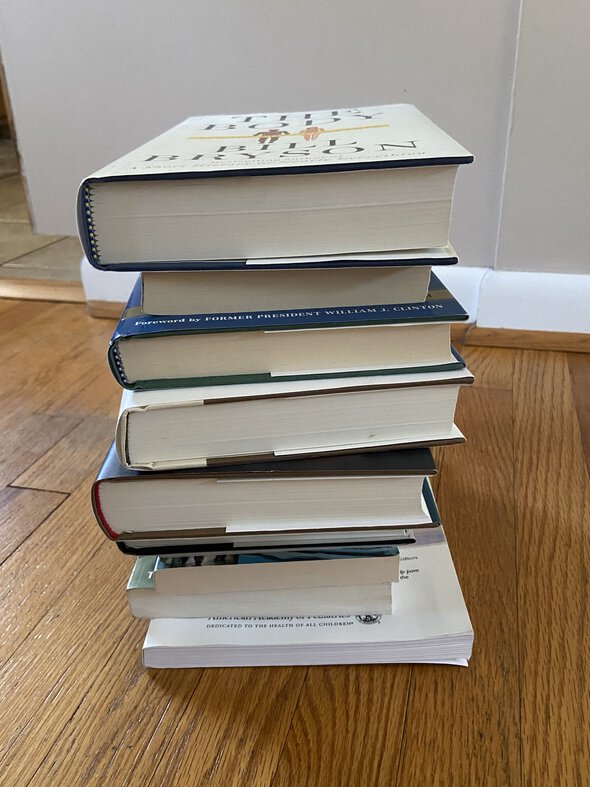 stack of books.