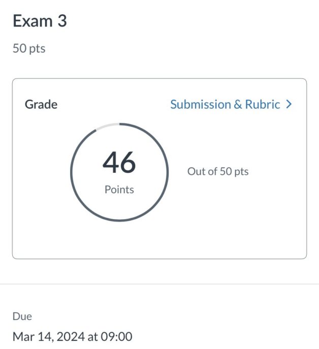 med surg exam grade screenshot.