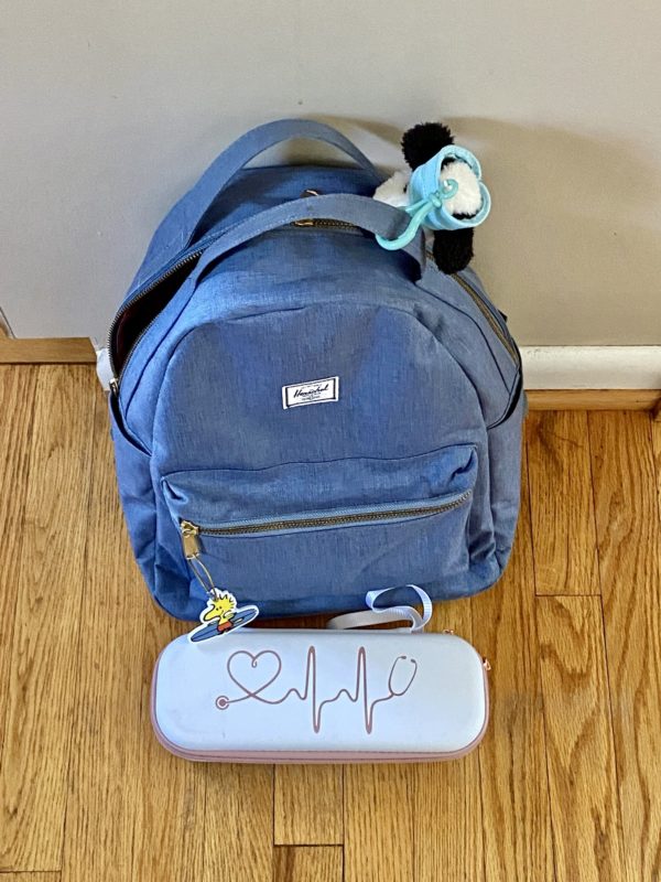 blue backpack.