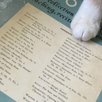 piano book with cat paw.