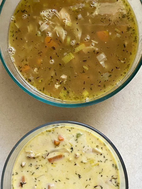 two bowls of chicken soup.