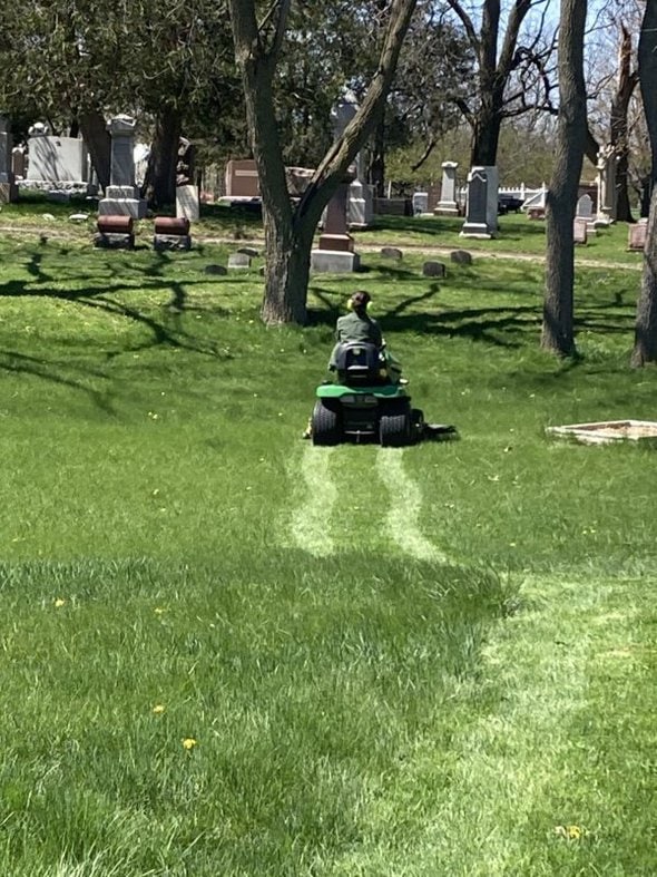 person on riding mower.