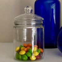 small glass jar.