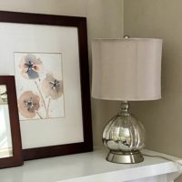 small lamp on bookshelf.